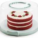 EXTRA LARGE & EXTRA STURDY Cake Carrier, Cake Stand with Lid and Foldable Handles - Multifunctional Serving Platter and Cake Plate - Cake Container with Dome and Strong Snaps 13 x 13 x 7 inch (Green)
