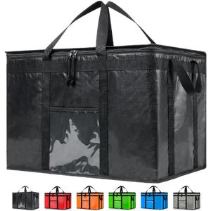 Durable 3XL PRO Insulated Cooler Bag and Food Warmer for Delivery & Grocery Shopping with Zippered Top, Black Commercial Grade (1 Pack)