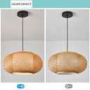 Bamboo Pendant Light Basket Weave Hanging Light, 1 Light Elegant Rattan Chandelier for Kitchen Island Nursery (19")