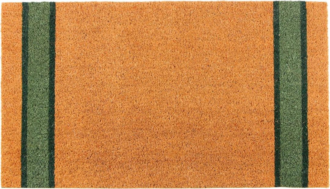 KAF Home Side Stripe Coir Doormat, Heavy-Duty, Weather Resistant, Non-Slip PVC Backing, Indoor and Outdoor Use (Green)