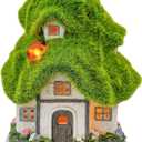 TERESA'S COLLECTIONS Flocked Garden Statue and Figurine Fairy House with Solar Outdoor Lights, Resin Garden Decor Outdoor Statues Garden Cottage Yard Decor Porch Lawn Ornaments Gifts for Mom, 7.4"