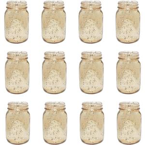 Fun Express Gold Mason Jars 12 Pack - Premium Glass Mason Jar Set for Wedding Centerpieces, Table Decorations & Party Events | Decorative Vintage-Style Vases for Flowers, Home Decor & DIY Projects
