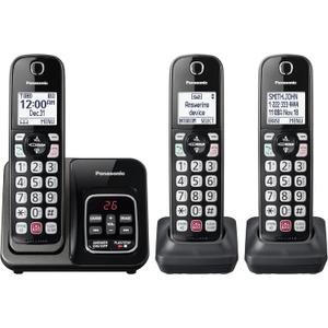 Panasonic Cordless Phone with Answering Machine, Advanced Call Block, Bilingual Caller ID and High-Contrast Display, Expandable System with 3 Handset Cordless Telephones - KX-TGD833M (Metallic Black)
