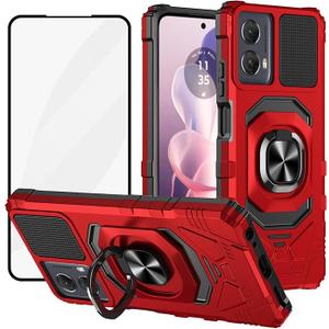 Ailiber for Motorola Moto G 5G 2024 Phone Case, with Screen Protector, for Magnetic Car Mount, Kickstand Holder, Heavy Duty Shockproof Protective Rugged Cover for Moto G Play 5G 2024[Not Ft 4G]-Red