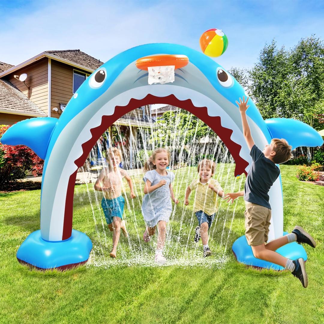 Inflatable Shark Sprinkler, 11FT Large Water Sprinkler Arch for Boys Girls Summer Outdoor Play, Backyard, Garden Water Party Games Outside Activities