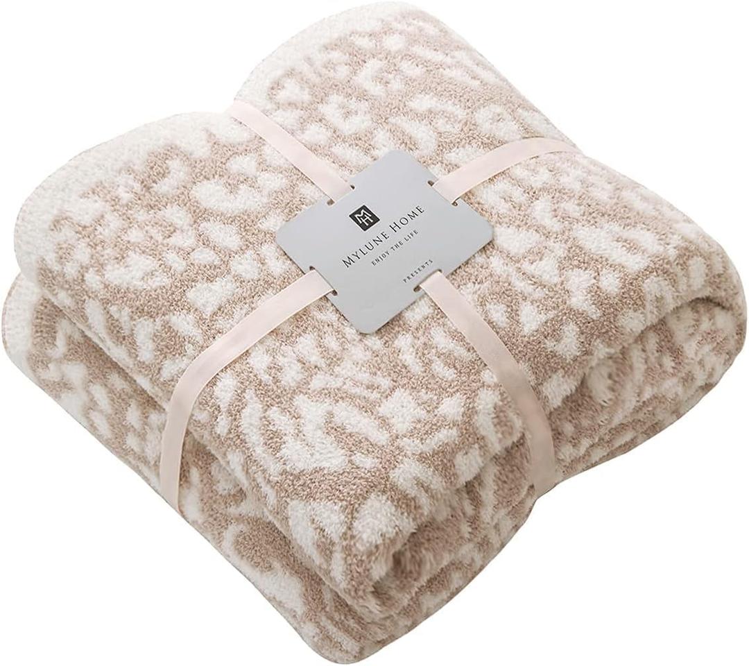 MH MYLUNE HOME Ultra Soft Leopard Throw Blanket (50x60 inches) Khaki Microfiber Blankets Plush Warm Reversible Cheetah Blanket Leopard Pattern Throw for Couch Bed Sofa, Khaki, 50"x60", 410GSM