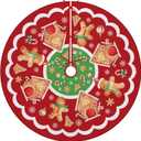 Gingerbread Man Christmas Tree Skirt, 48 Inches Lace-up Gingerbread House Peppermint Candy Xmas Tree Skirt, Winter Holiday Party Indoor Decoration Home Decor
