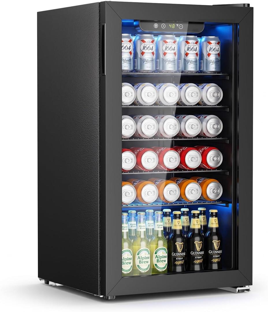 Antarctic Star Mini Fridge 130 Can Beverage Refrigerator Cooler,3.1cu.ft Beverage Refrigerator with Adjustable Shelves & Digital Temperature for Soda Beer or wine fridge for Home, Office Bar