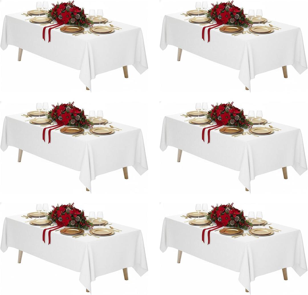Fixwal 6 Pack White Table Cloth for Rectangle Table, 70 x 120 Inch Polyester Fabric Tablecloths Rectangular, Table Covers 6-8ft for Party, Banquet, Dining, Wedding, Graduation