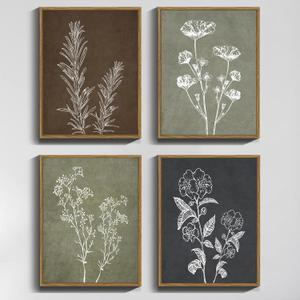 Drsoum Botanical Wall Art Framed Boho Wall Art Decor Wooded Vintage Print Modern Farmhouse Home Kitchen Decor 11x14inx4pcs