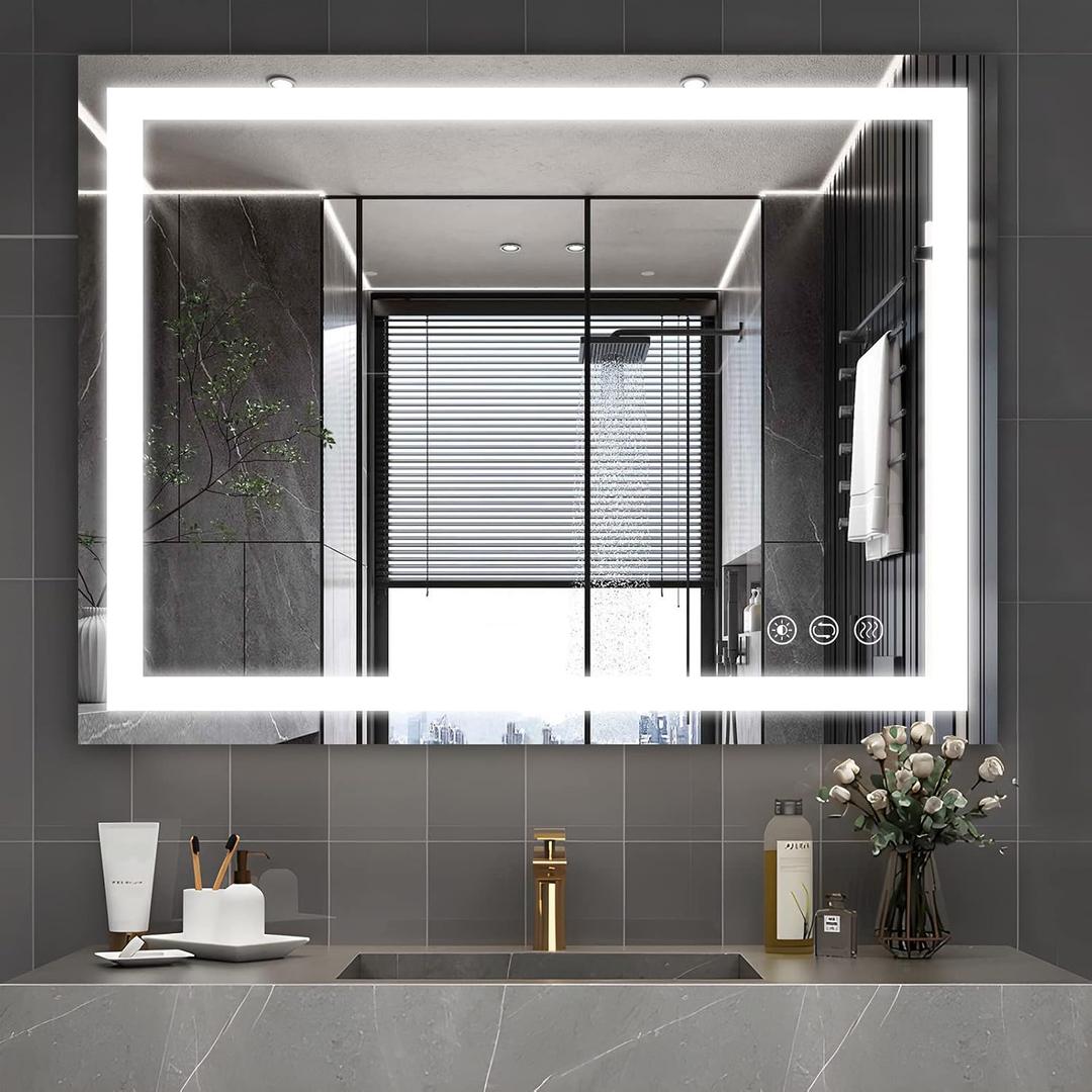 32x24 inch Wall Mounted LED Bathroom Mirror with 3000K-6000K Dimmable, Anti-Fog, Lighted Bathroom Mirror with Smart Touch Button, Memory Function(Horizontal/Vertical)