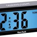 Sonnet Talking Alarm Clock for Visually Impaired, Elderly People, Blind, Hourly Voice Notifications, Blue Backlight Large Display Shows Time and Temperature, Loud for Heavy Sleepers by Ken-Tech, Black