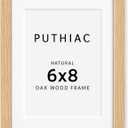 puthiac 6x8 Solid Oak Wood Picture Frame, Fits 5x7 with Mat or 6x8 Without Mat, Wall or Tabletop Display with Stand, Vertical or Horizontal, Plexi Front, 1 Pack, Natural Oak