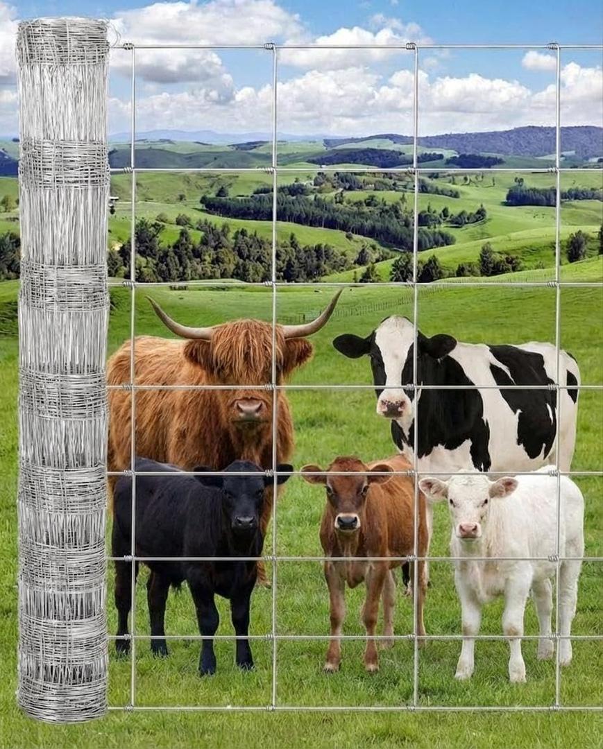 Cattle Fence 4Ft x 328, 13 Gauge Galvanized Wire Fencing, Hinge Knot Woven Wire Fence, Livestock Fencing for Cattle Goats Sheep Hog, Heavy Duty Durable Metal Field Fence for Pasture Yard Garden
