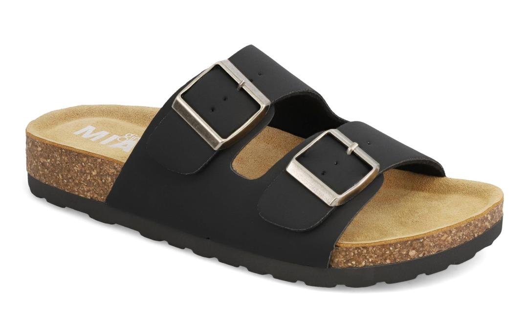 MIA Women's Ninah Double Strap Footbed Sandals, Black, Size 10