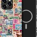DAIZAG Case Compatible with for iPhone 14 Pro Max, [Compatible with MagSafe],Shockproof Protective Phone Case for Girl Women - Retro Stamp Collage