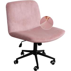 NICEEC Criss Cross Armless Office Dorm Desk Chair Cover, Vanity Chair Covers, Computer Mid Back Wide Seat Chair Without Arms Protector, Spandex Stretch Slipcover, Pink