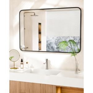 24" x 36" Bathroom Mirror Black Bathroom Mirrors for Over Sink Modern Bathroom Vanity Mirror for Bedroom Entryway or Living, Metal Framed HD Tempered Glass Room Horizontal or Vertical