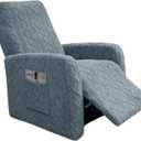 GOSTADY Recliner Chair Covers 4Pcs Plush Jacquard Small Recliner Sofa Slipcover Stretch Recliner Slipcover for Lazyboy Chair with Storage Pocket Furniture Protector for Living Room, Blue Gray
