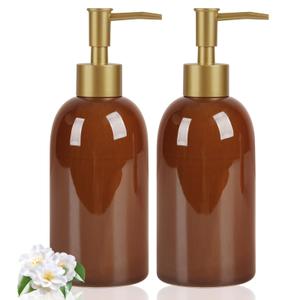 Natheeph 14OZ Ceramic Soap Dispenser Ceramic Soap Pump Dispenser Can Fill Liquid for Bathroom/Kitchen (2PC Brown)
