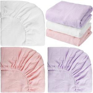 Newwiee 3 Pcs Muslin Crib Sheets for Girls and Boys 24'' x 38'' Cotton Soft Fitted Baby Bed Sheets for Crib Mattress(Graceful)
