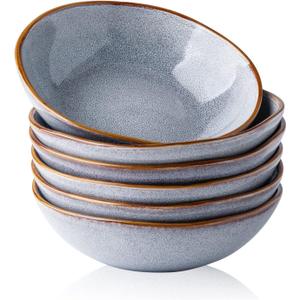 AmorArc Ceramic Cereal Bowls Set of 6, 24 oz Handmade Stoneware Bowls Set for Cereal Soup Salad, Stylish Kitchen bowls for Meal, Dishwasher & Microwave Safe, Reactive Glaze Gray Blue