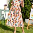 RONGTAI Girls 3D Dress for Girls Printed Short Sleeves Casual Summer Dresses with Pockets for 4-15Y Kids Outfits (Cartoon)