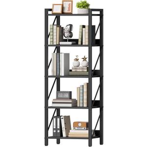 HOOBRO Bookshelf, 5-Tier Industrial Bookcase, Book Shelf Storage Organizer, Tall Bookshelf with Metal Frame for Living Room, Bedroom, Home Office, Kitchen, Black BB73SJ01