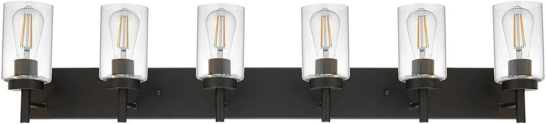 BONLICHT 6 Light Bathroom Lighting Over Mirror with Clear Glass Shade, Modern Black Vanity Light Fixture Industrial Kitchen Wall Lights Farmhouse Wall Sconce Lamp for Hallway Dining Room Living Room (6 Lights)