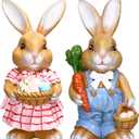 Moucuny 2 Pcs Easter Bunny Figurine Decor, Standing Spring Resin White Rabbit Couple Statue Tabletop Ornament, Festival Present for Garden Home Table Office Dining Room Mantle Party Supplies
