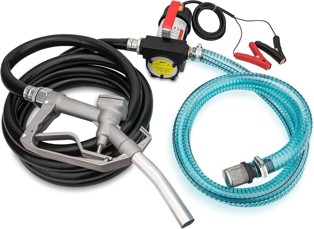 Diesel Transfer Pump Kit, 12V Fuel Transfer Pump with Hose Nozzle for Kerosene, Transformer Oil, Diesel Fuel Pump 12V DC 10GPM Electric Self-Priming Pump