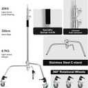 Heavy Duty C Stand 11.3ft/345cm Light Stand with 4.2ft/128cm Boom Arm Wheels Sturdy Stainless Steel Century Stand for Photography Studio Video Reflector, Umbrella, Softbox and Monolight