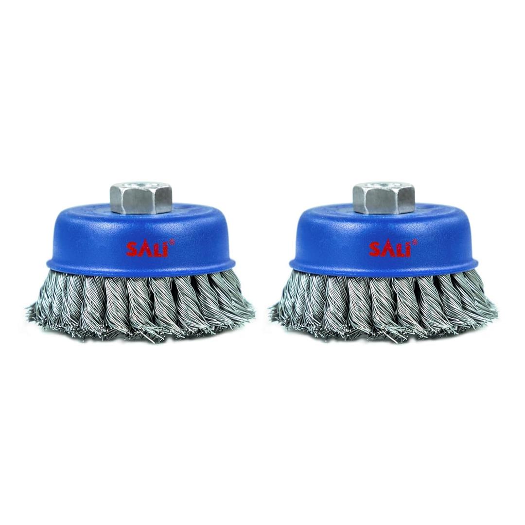 2 Pack Wire Cup Brush, 4 Inch Twisted Knotted Cup Brush for Grinders, with 5/8-11 Inch Arbor for Heavy Cleaning Rust, Stripping and Abrasive, for Angle Grinder