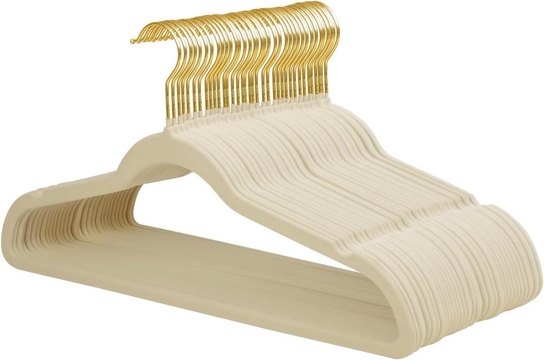 ManGotree Velvet Coat Hangers with 360 Swivel Gold Hook, Non-Slip Felt Suit Hangers, Slim Space Saving Clothes Hanger for Jacket, Sweater, Shirt, Dress, Pants (36 Pack, Beige)