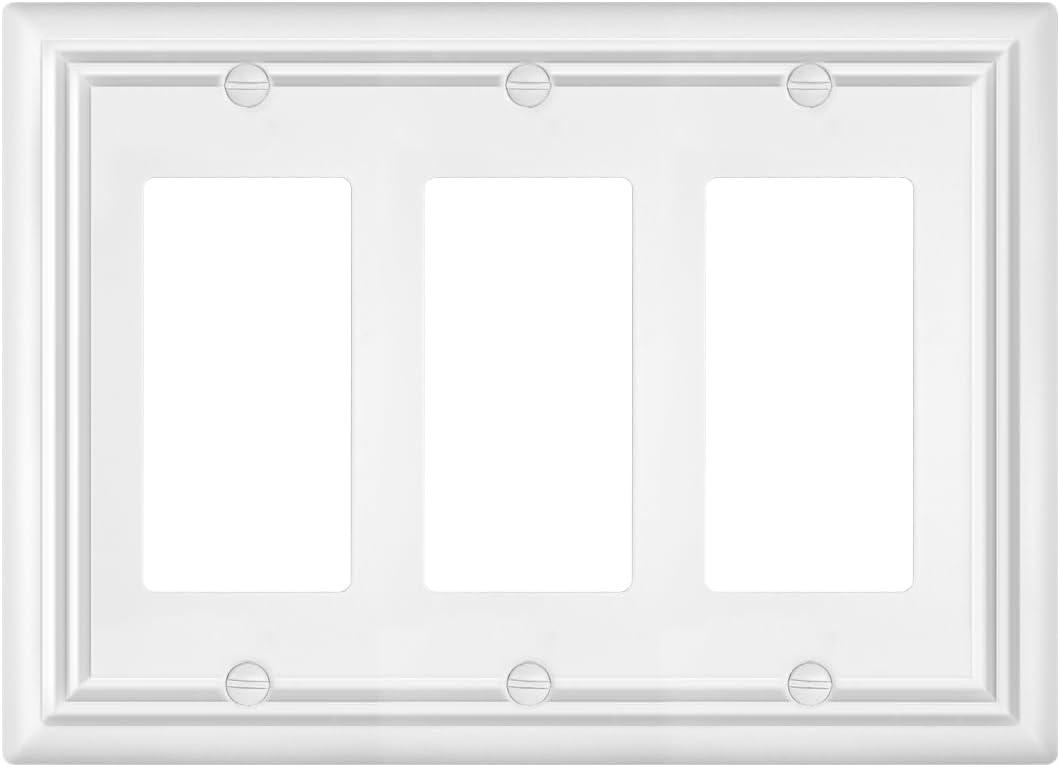 Pure White Triple Decorator Wall Plates, 1-Pack Electrical Outlet Receptacle Covers, 3-Gang Switch Plates, Durable Metal, 6.77''*4.88'', Midsize