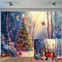 10 x 8 ft Christmas Enchanted Forest Backdrop Winter Fairy Tale Wonderland Garden Xmas Tree Reindeer Background Butterfly Fairy Kids Boys Girls Birthday Party Decorations Banner (Multi)