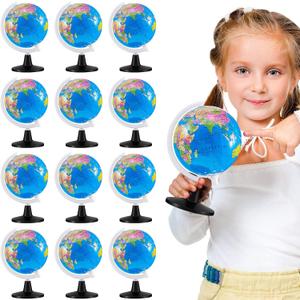 Henoyso 12 Pcs World Globe for Kids Learning 3.4 Inches Mini Rotating World Map Globe with Stand for Kids Educational Desk Classroom Decorative for Geography Table Decor, Blue