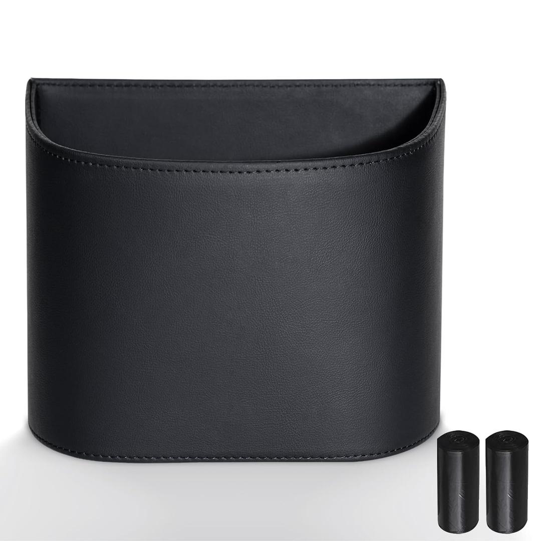 COZILO Leather Car Trash Can  Leakproof & Easy-to-Clean Car Trash Bin for Luxury Cars, SUVs & Trucks | Includes 60 Custom Liners, Secure Hook, Easy Install, Black