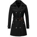 Chrisuno Coats for Women Women's Trench, Rain & Anoraks Double-Breasted Trench Coat Classic Lapel Overcoat Slim Outerwear Waterproof with Belt Buckle Black Padding Lined 3XL