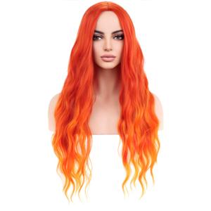 MAGQOO Orange Ombre Flame Fire Wig Long Curly Wavy Ombre Orange Wigs for Women Girls Middle Part Heat Resistant Hight Density Synthetic Wigs