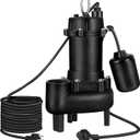 110V 1HP 5220GPH Cast Iron Sewage/Effluent Pump with Ajustable Automatic Float Switch, Sump Pump Submersible for Basement Septic Residential-Sewage, 2" NPT Discharge, ETL Listed