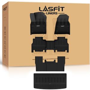 LASFIT Floor Mats & Trunk Mat for Jeep Grand Wagoneer 2022-2025 7 Seats Only (NOT Fit for L or 8 Seats) All Weather TPE Custom Fit Floor Liners Cargo Mat Black