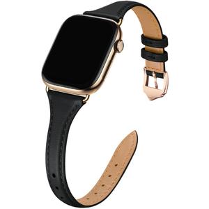 WFEAGL Compatible with Leather Apple Watch Band 41mm 40mm 38mm 42mm(series 11 10) Women, Top Grain Leather Strap Slim & Thin Replacement Wristband for iWatch Bands SE 3 2 1, Series 11 10 9 8 7 6 5 4 3 2 1 (Black/Gold)