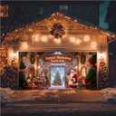 Christmas Garage Door Banner 13x6ft Santa's Workshop Elves Christmas Tree Backdrop Decor Banners for Outside Indoor Winter Door Cover Garage Wall Covering for Party Garage Decorations