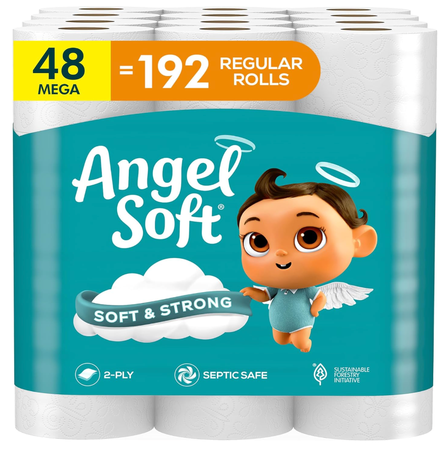 Angel Soft Toilet Paper, 48 Mega Rolls = 192 Regular Rolls, Soft and Strong Toilet Tissue