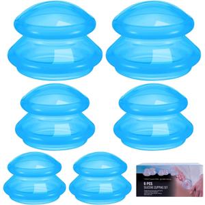 Eiito Cupping Therapy Sets -Silicone Cups Set Firm (6 Cups) Professional Massage Tool for Muscle Soreness Pain Relief Body Neck Knee, Deep Muscle Massager, Anti Cellulite Joint Pain (Blue)