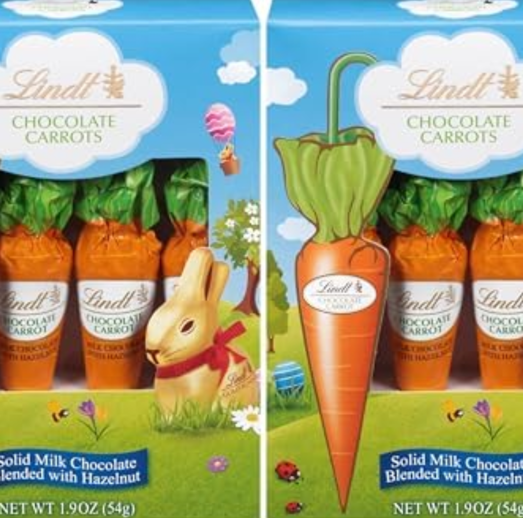 Lindt Chocolate Carrots, Solid Milk Chocolate Candy Blended with Hazelnut, 1.9 Oz Box (Pack of 2)