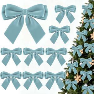 24Pcs Velvet Bows for Christmas Tree, Small Dusty Blue Bows Christmas Decorations with Twist Tie, Bulk Elegant Velvet Ornaments for Wreath Garland Gift Wrapping Wedding Champagne Parties 3.5*3.5 in