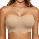 LetsJoli Push Up Strapless Bras for Women Supportive Bandeau Bra Non Slip Wireless No Underwire Padded Tube Bra (Beige, XL)