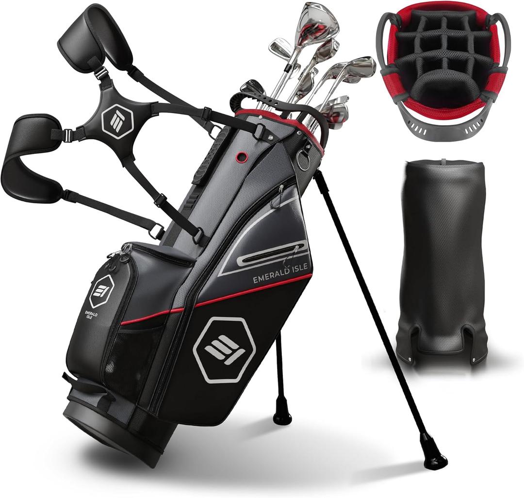 Emerald Isle 14 Way Full Length Divider Golf Bag Stand, Heavy Duty Carry Bag with Rain Hood, Multiple Pockets, Padded Handle and Strap, Lightweight Golf Bag for Men and Women